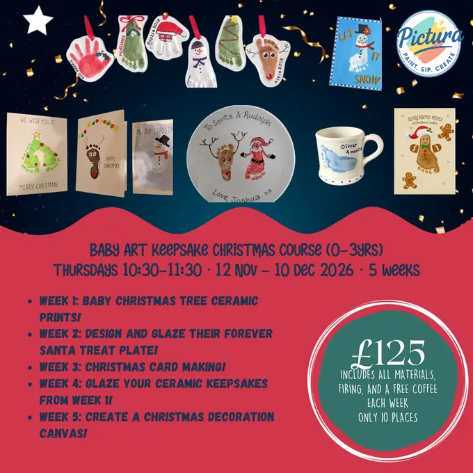 Baby Art Keepsake Christmas Course poster with real handprint and footprint keepsakes