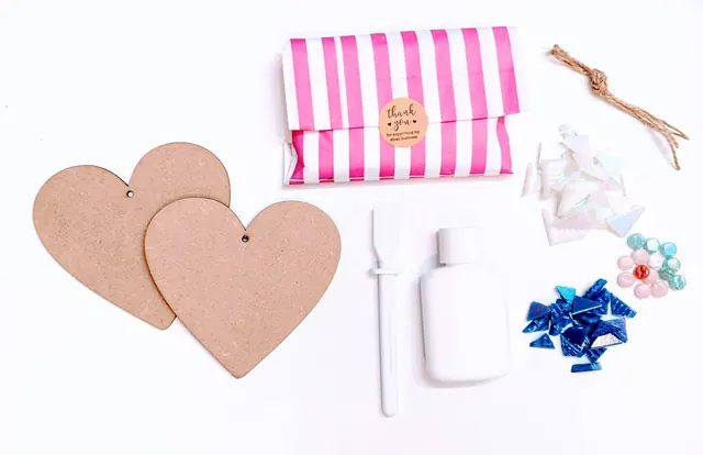 2 Iridescent Love Heart DIY Mosaic Kit, Craft Box