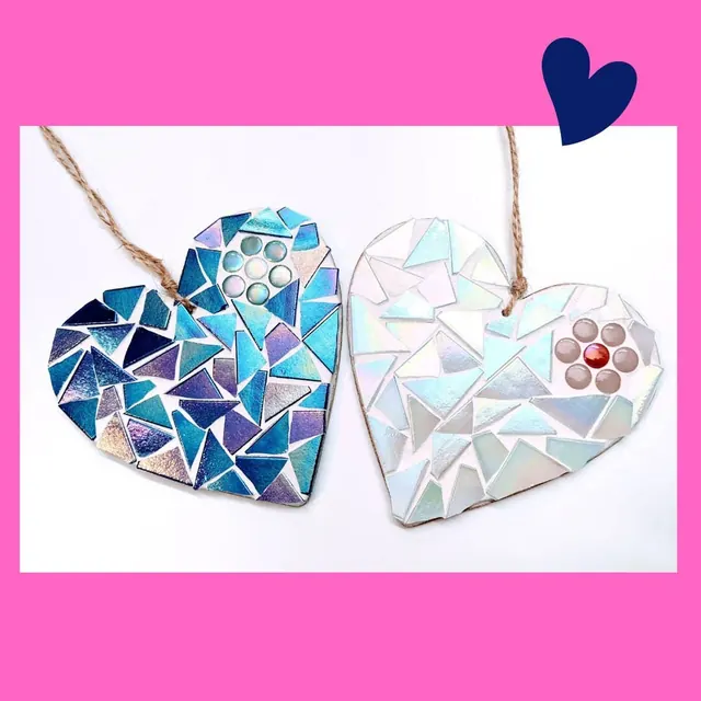 2 Iridescent Love Heart DIY Mosaic Kit, Craft Box